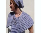 Hand Knit Stole with Pin and Beret, Ridges, Womens Fashion - Lilac Purple