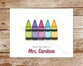SET of 8 CRAYONS, School Note Cards, Thank You Noecards  :  Teacher Appreciation Gift, Preschool, Personalized Stationery