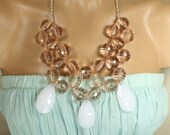 HUGE Coral Pink Bubble Necklace with White Briolettes, Giddy