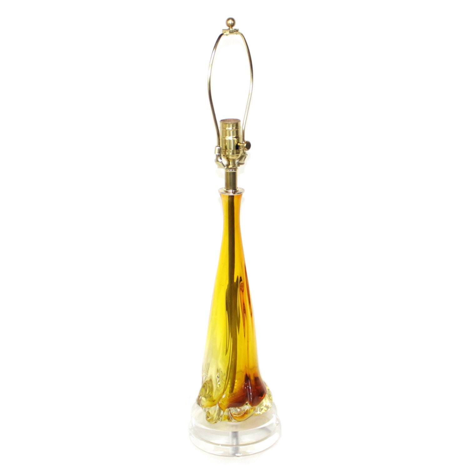 Mid-Century Modern Murano Glass Lamp . Seguso Sommerso in Yellow and Gold on Lucite
