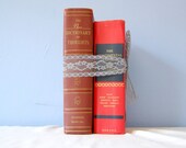 Red Book Bundle Vintage Study Decor Decorative Book Stack Hardcover Dictionary Instant Library Reference Collection Classic Literature