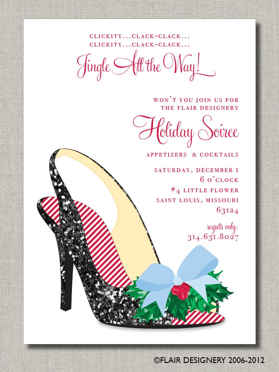 Holiday or Christmas Party Invitation - Set of 12 - Clickity Clack Christmas by Flair Designery Il_570xn