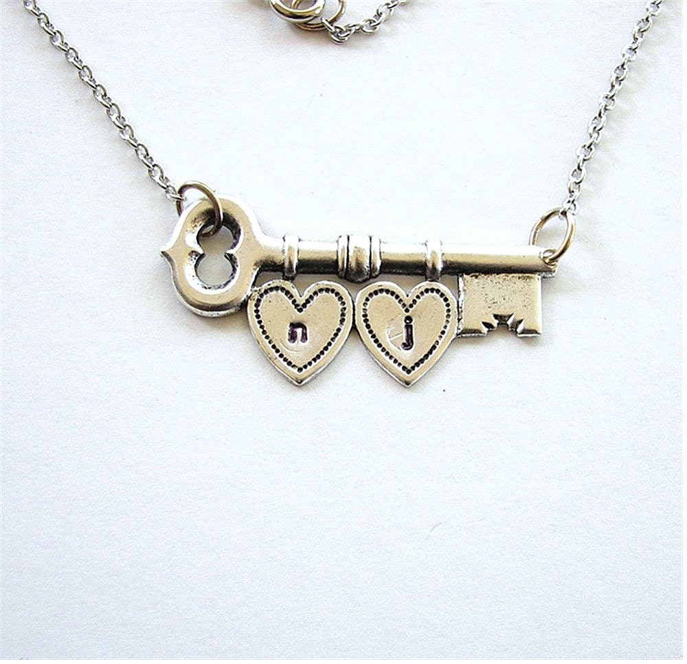 key to my heart necklace / personalized hand stamped necklace initial jewelry / custom Valentine's Day necklace