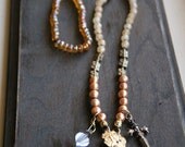 Vintage Heart Sword Crystal Peaches and Nectar Necklace