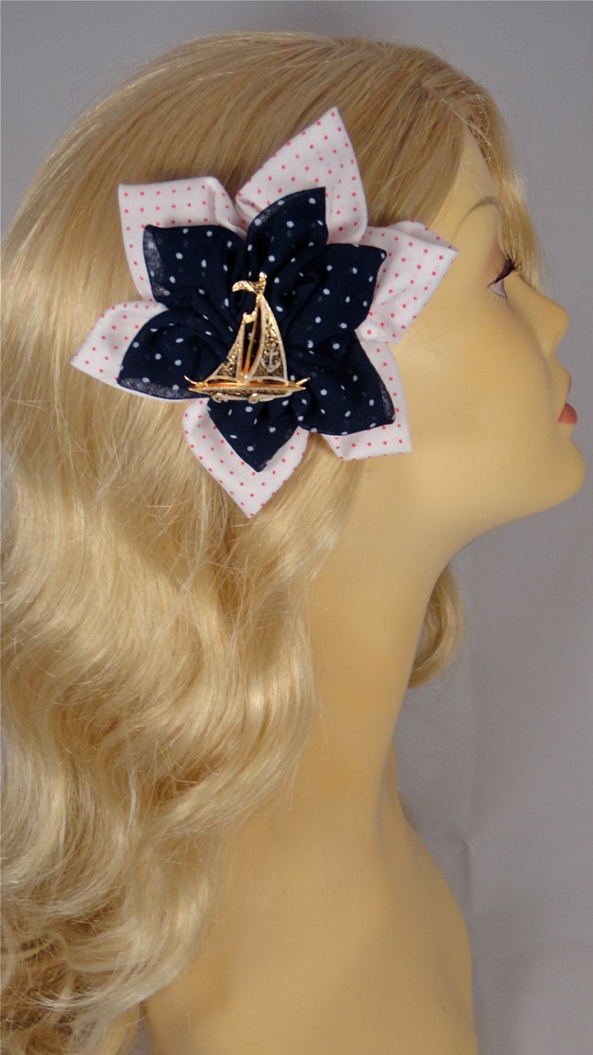 Nautical Antique Sailboat Polka Dot Pinup Hair Flower