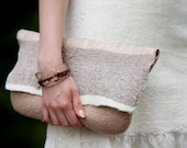 Felt handbag Latte color merino Wool original Summer  Women Accessory Ready for shipping - woolDesign