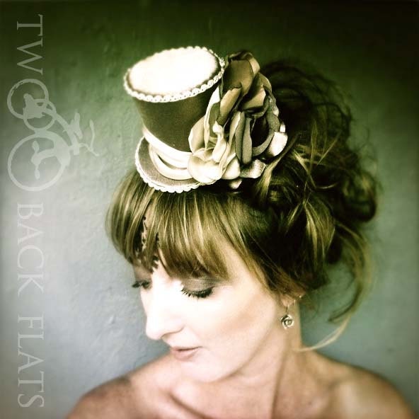 Costume bridal mini top hat, cream, champagne, toffee, coffee new years eve headpiece, flowers : READY TO SHIP