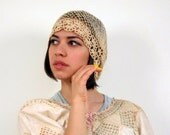 Vintage Crocheted Boudoir Cap in Ivory Art Nouveau 1920s Sheer Sleep Hat