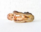 Quick SAVE the BABEE from the Gator - Vintage Doll in Jaws of Alligator Taxidermy Head
