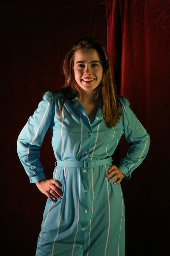 Vintage 70s Shirtdress in Aqua Turquoise, S-M