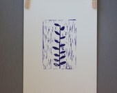 Woodland Deep Purple Ivy Garden Linocut PRINT - Ivy Plant 9x12