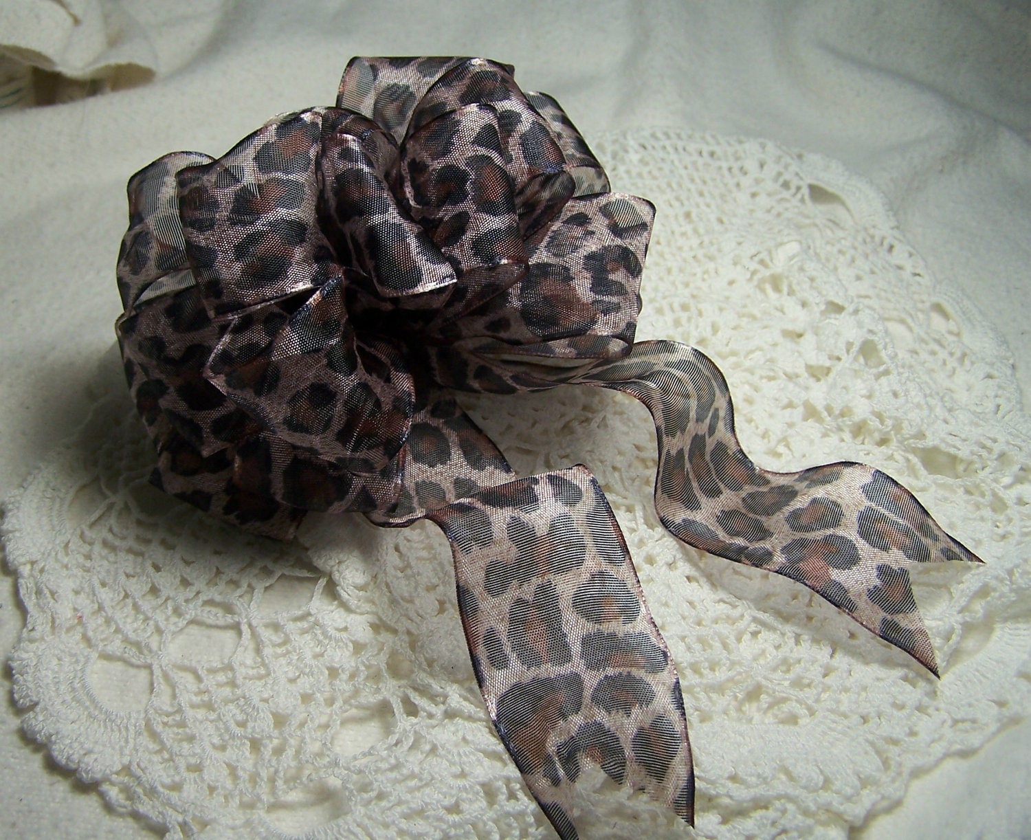6 inch Leopard Print Bow Fall Handmade Animal Wreath Floral Gift Holiday Decoration Birthday Batchelorette Party Wedding Pew