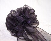 Large 7 inch Sparkle Black Deep Purple Bow Handmade Wreath Pew Holiday Autumn Halloween Goth Fall Decor Web Gift Party Ribbon Wedding