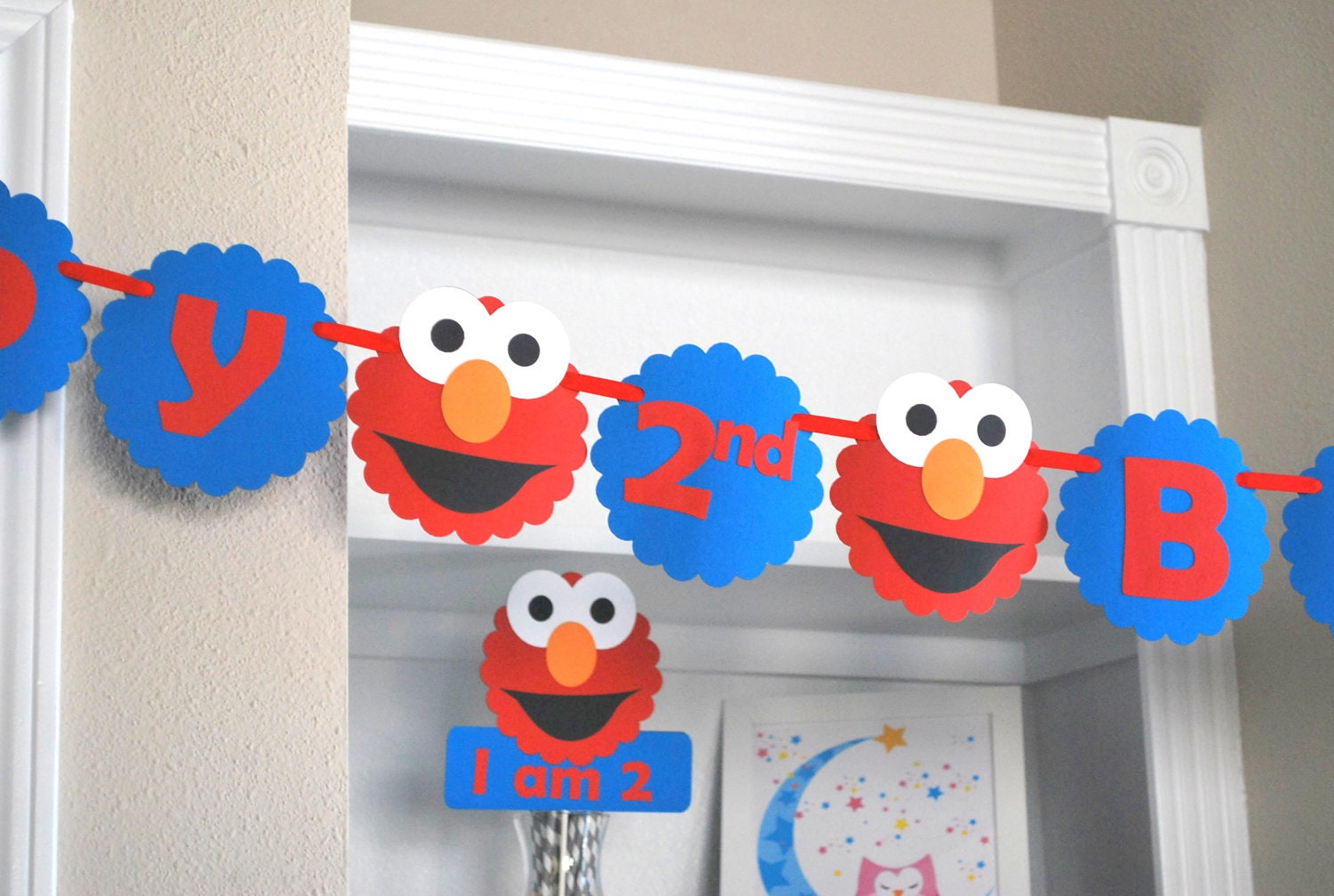 Elmo Birthday Banner, Happy (1st/2nd) birthday blue and red die cut Elmo Banner - A478