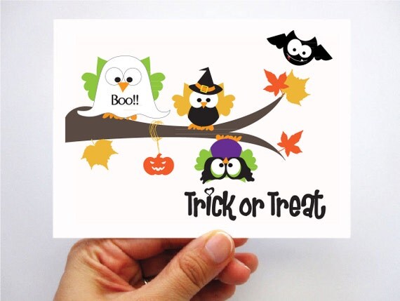 6 Cute Halloween Card, adorable Trick or Treat Owl Halloween Card Il_570xn