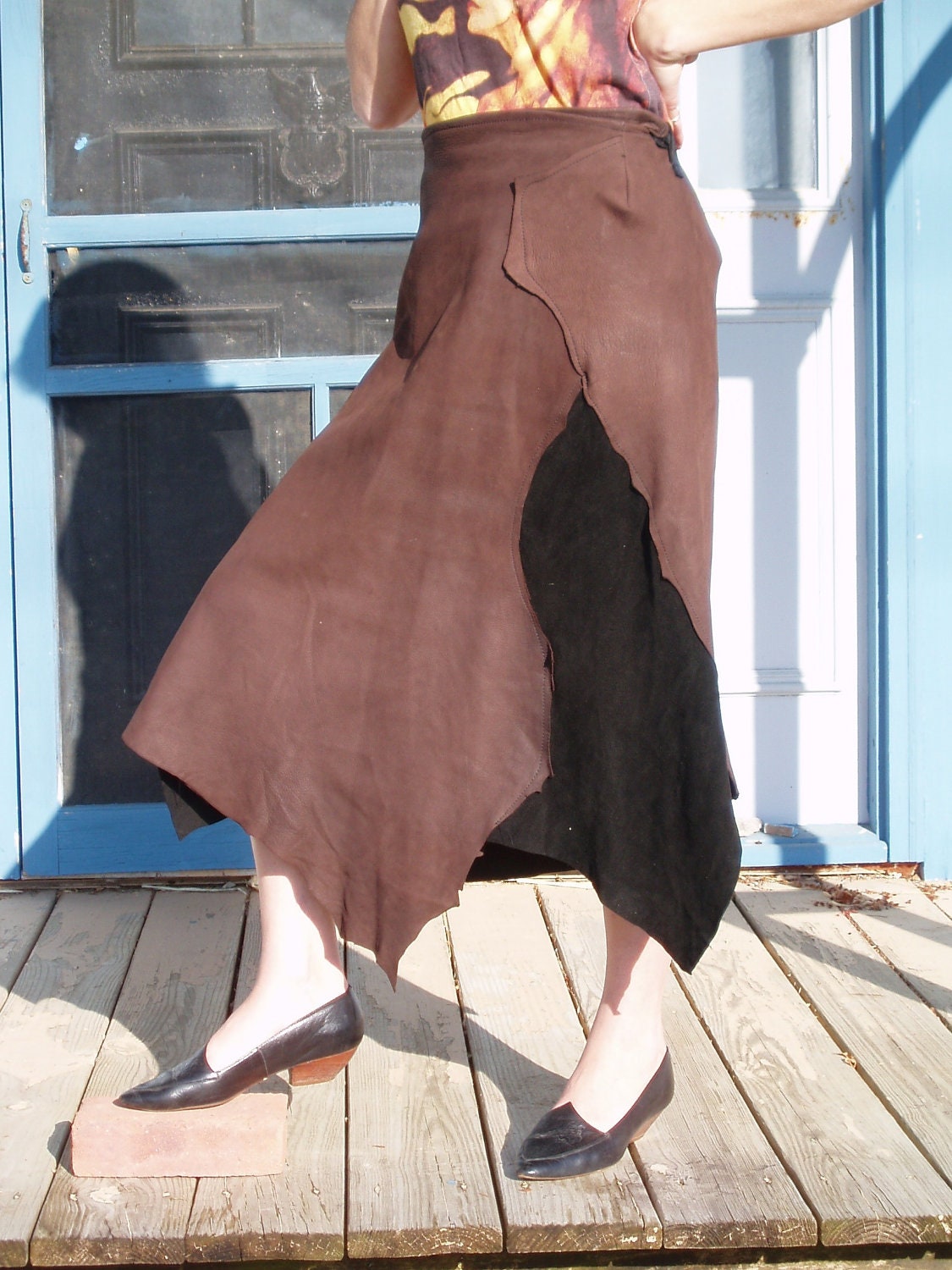 Pixie Hippie Leather Long Wrap Skirt
