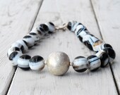Black & White Striped Agate Necklace, Big Necklace, Statement Jewelry, Santorini Black Jewelry, High Fashion Contemporary Necklace 2013