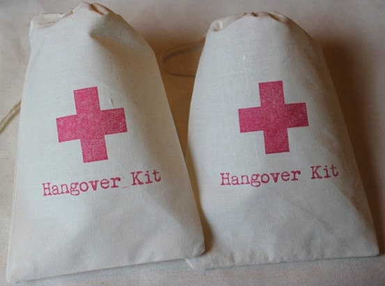 20 Hangover Kit / Red Cross - Organic Cotton Drawstring Bags - Great for Bachelorette or Bachelor Parties 5x7 Il_570xn
