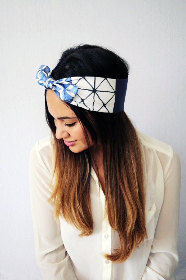 Indigo shibori print head wrap headband