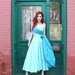 Dress 1950s Vintage 50s Aqua Blue Teal Full Skirt Strapless Prom M Medium