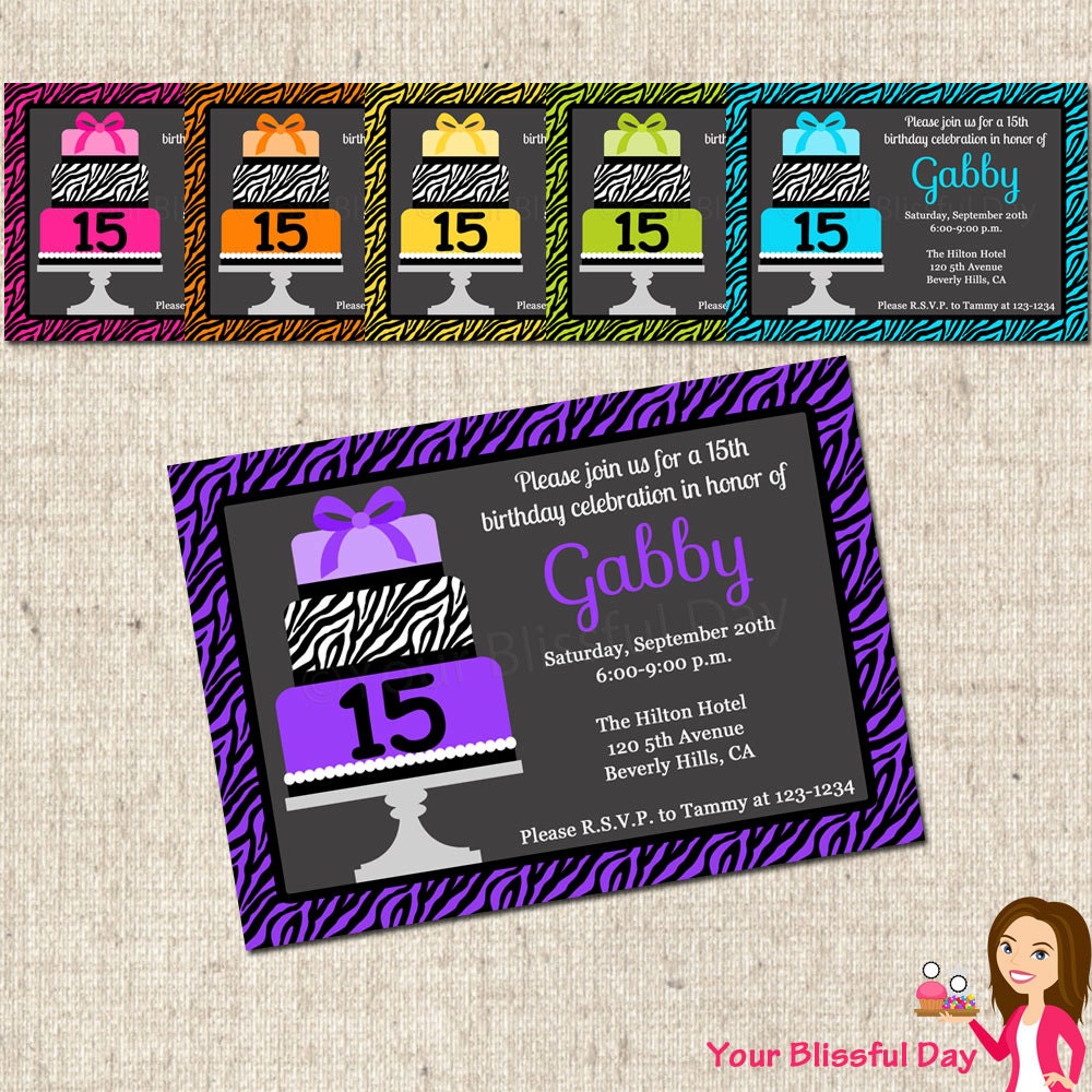 PRINTABLE Zebra Cake Party Invitation (Your choice of color) Il_570xn