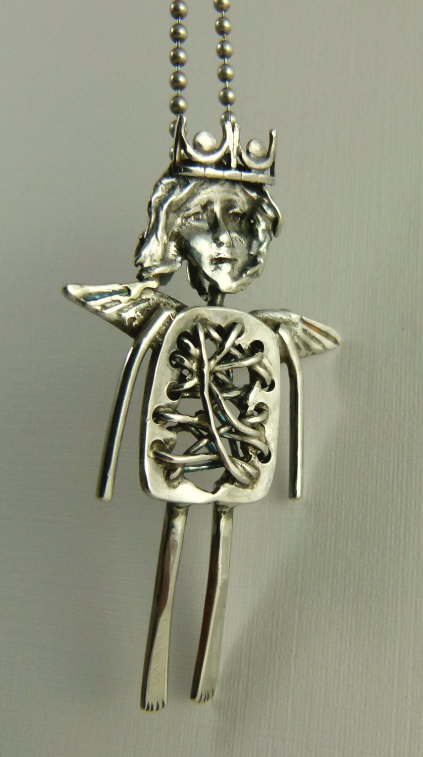 Angel Tiffany Is All Torn Up - Up Cycled Sterling Silver And PMC - Eco Friendly - Art Jewelry Pendant - 1197