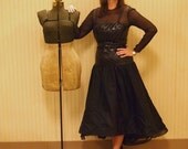Vintage Formal MIGNON by Anne Marie Gabalis Black Evening Dress with Sequins Like Adele wore to 2012 Grammy Awards
