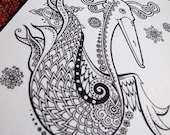 Doodle Stork - original ink drawing