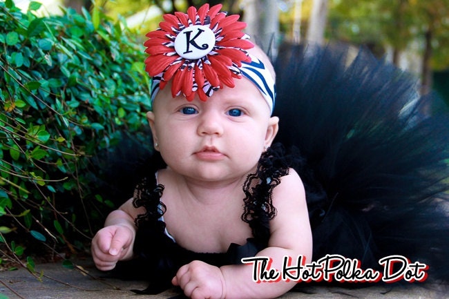 RED and ZEBRA Initial Personalized Monogram Flower Clip with Zebra Interchangeable Headband Fits Babies Toddlers /  Day Prop