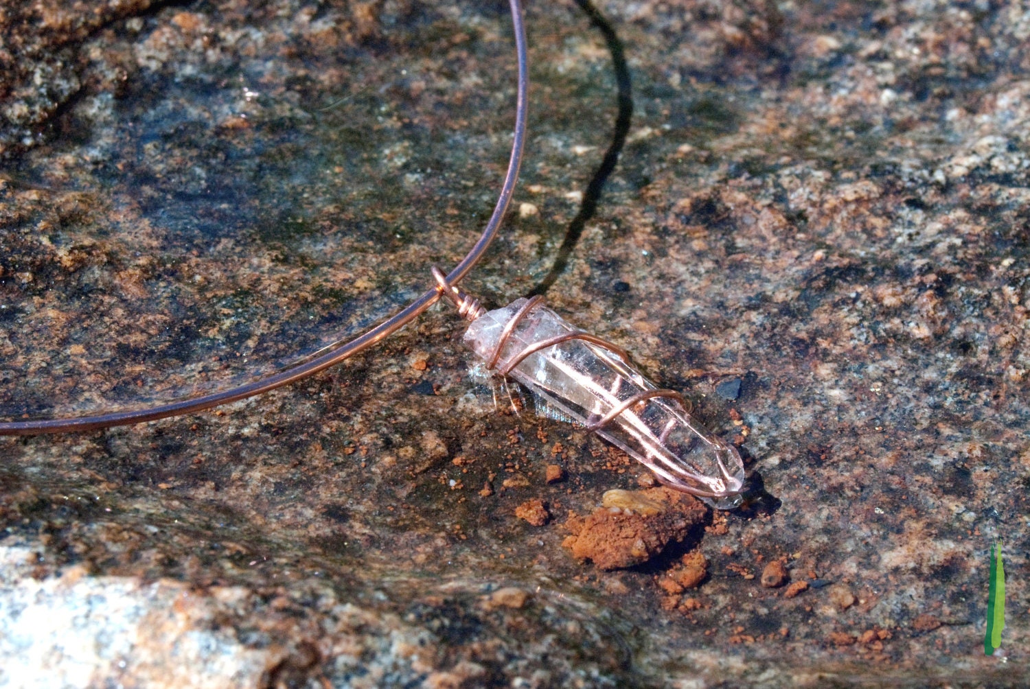 Mt Ida Arkansas Quartz Pendant on a Copper Hoop Necklace - Handmade Reiki Infused