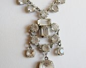 Vintage 30s Art Deco Czech Open Back Cut Crystal Dangle Drop Festoon Necklace