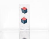 Coral Sea Necker Cube Earrings - Impossible Object Leather Illusion Jewelry