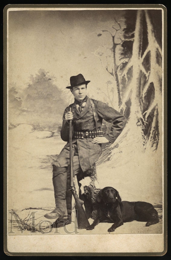 Vintage Cabinet Card Photo of Hunter with Shotgun and Labrador Retriever // Dubuque Iowa