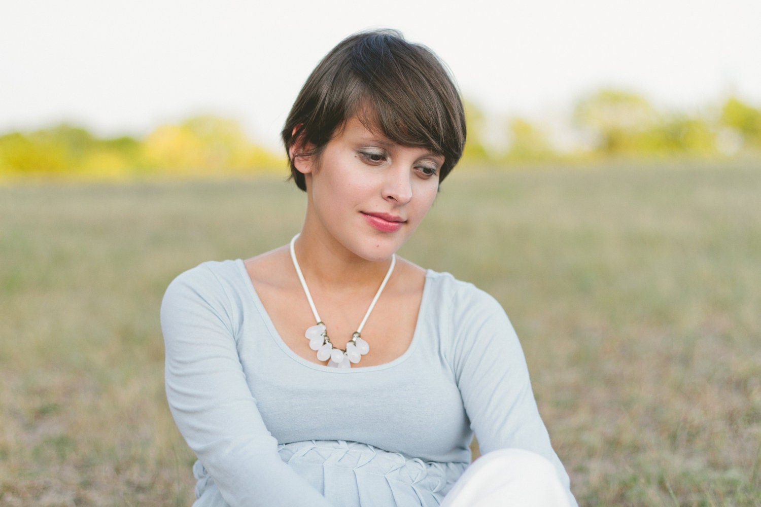 single layer milky opaque white briolette and ivory necklace