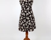 Vintage 1990's Byer Too California Dress - Brown w/ Cream Floral Pattern Dress - Medium