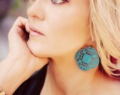 The FIDELIA - GORGEOUS Turquoise Blue Quatrefoil Shaped Dangle Large Earrings - Bridesmaid Gift, Stocking Stuffer or Family Pictures