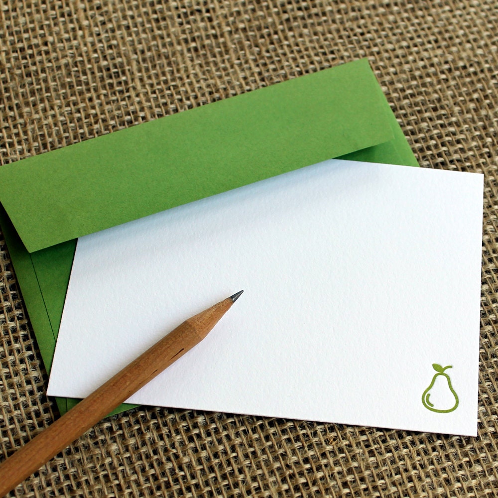 letterpress flat notecards (set of 10) - green pear