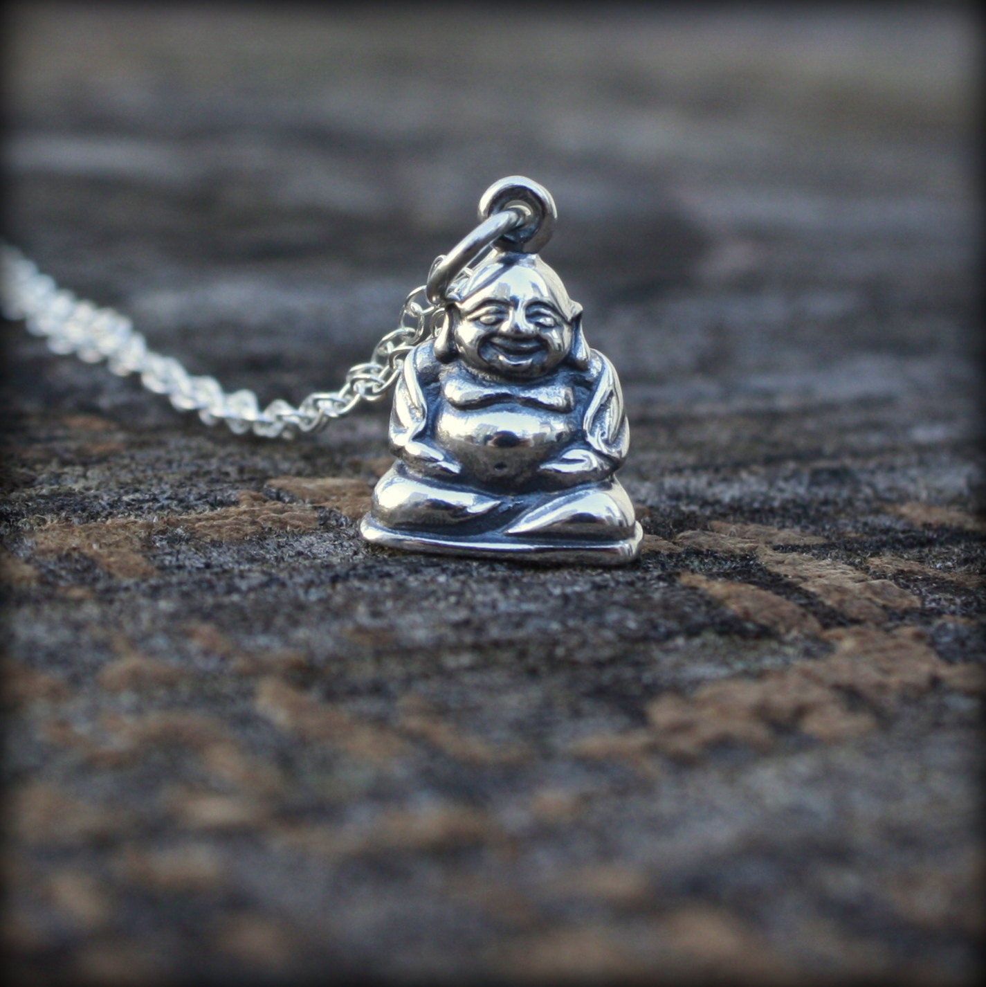 Sterling Silver Buddha Necklace - Sterling Silver Happy Buddha Charm . Yoga Jewelry . Meditation .