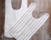 SALE/// Two Vintage Men's shirt detachable dickey fronts in white and striped with set of fixing threads and buttons