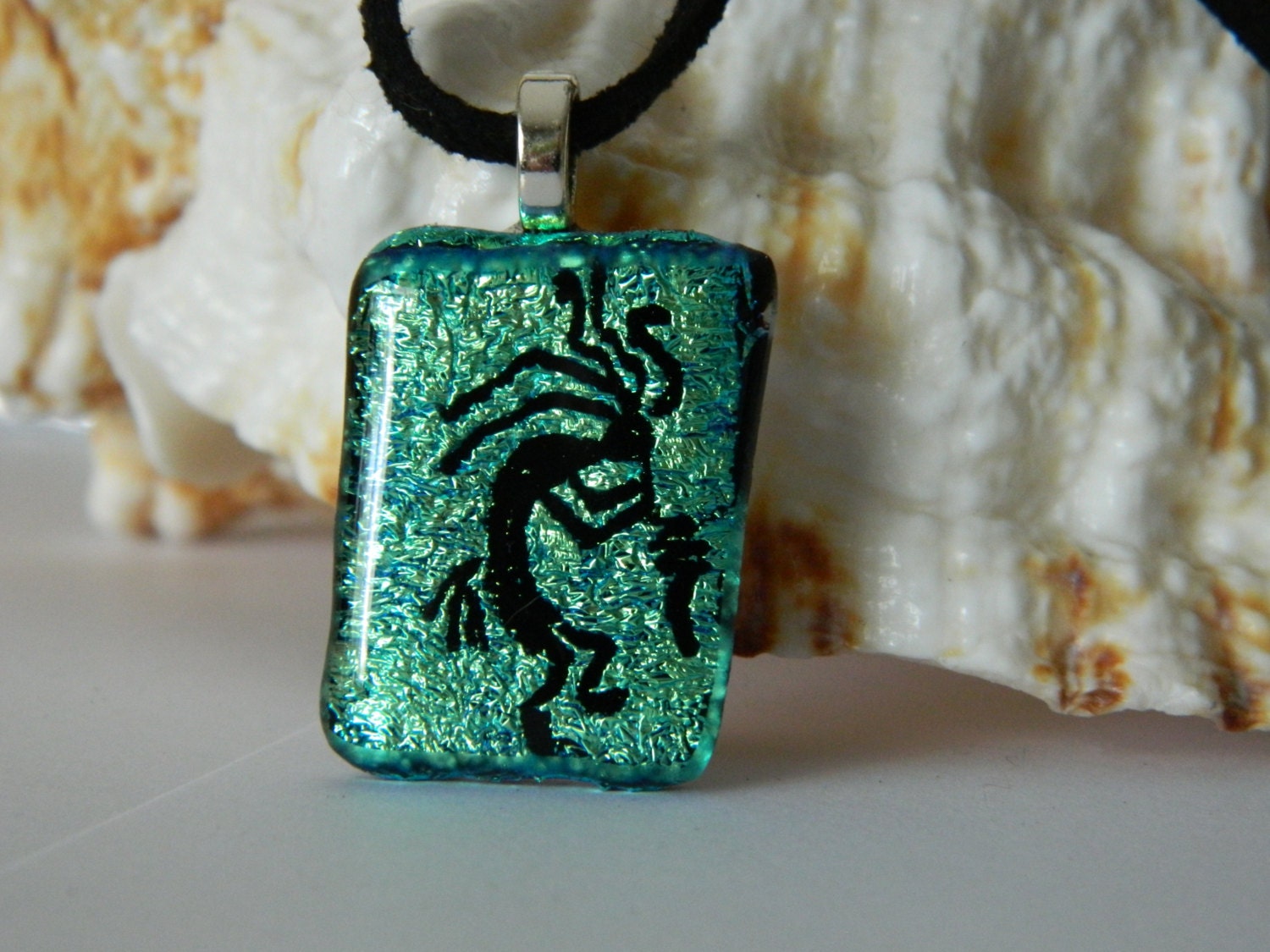 Fused Glass Dancing Kokopelli Pendant Necklace