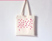 Neon pink Polka dot / Organic cotton tote bag / Screen printed