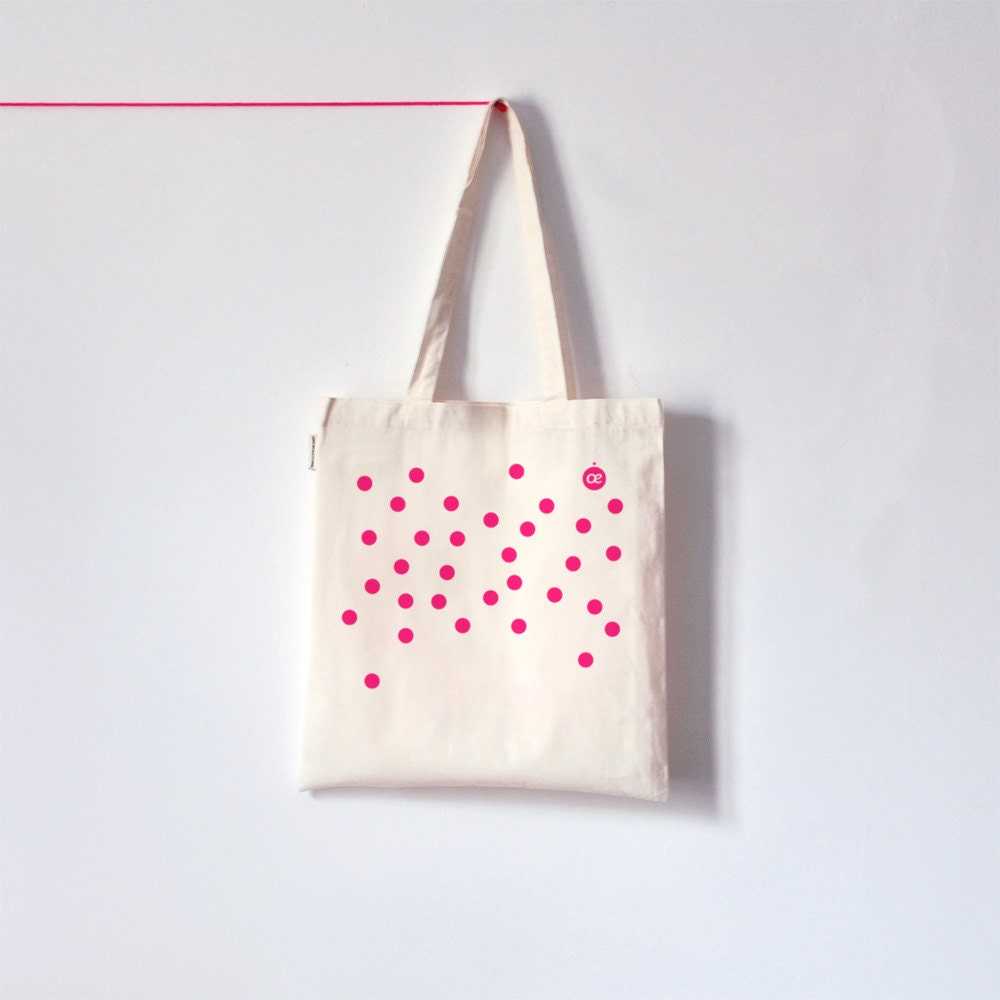 Neon pink Polka dot / Organic cotton tote bag / Screen printed