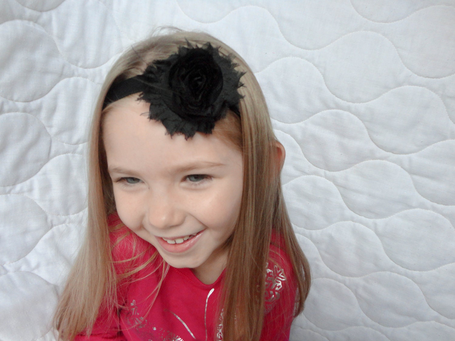 Black Shabby Rose Flower Headband