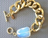Chunky Gold Chain Link Bracelet with Opalite