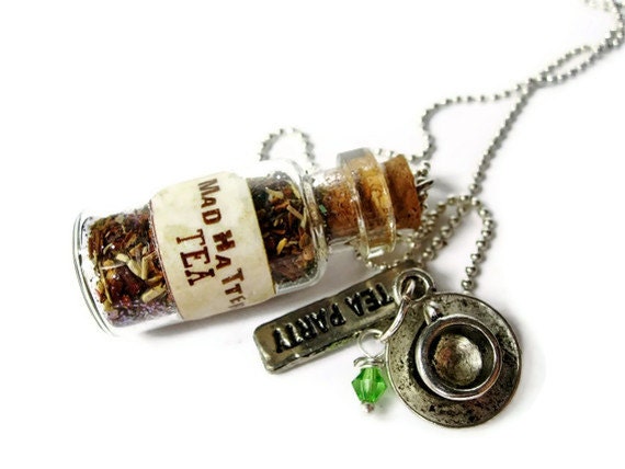 Mad Hatter Tea Glass Vial Necklace Alice In Wonderland