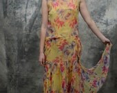 1920s Yellow Silk floral print Dress