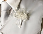 Boutonniere - Beaded "Ice" Clear Crystals - Button Hole - Wedding Accessory for Groom, Groomsmen, and Prom
