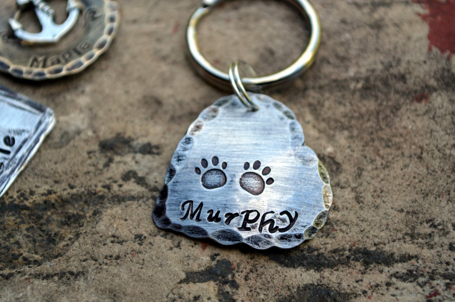 Antique Heart Pet ID Tag -Pawprints on my heart