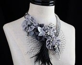 ARIANA Silver Black Statement Necklace Wearable Art Mixed Media