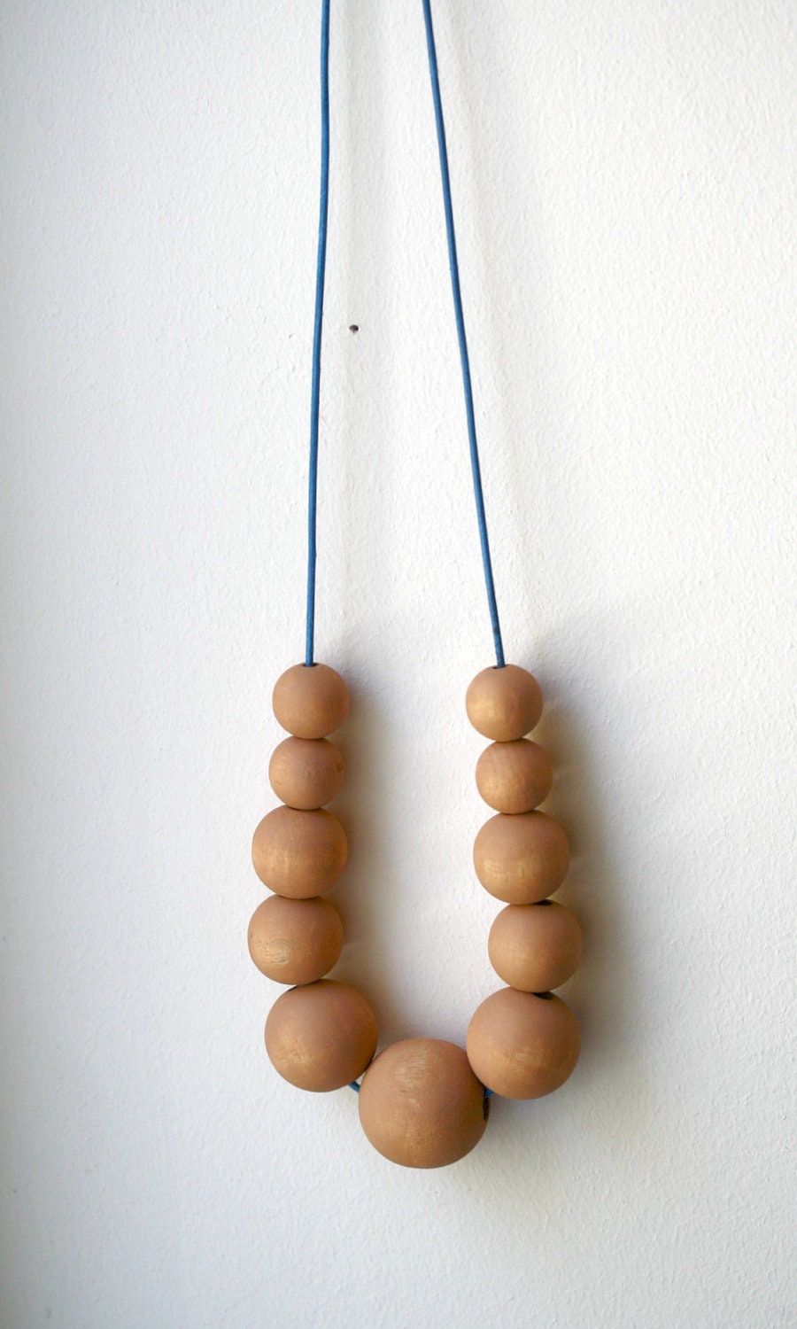 Marzipan Kartoffeln in Prussia Statement Necklace / Hand Painted Wooden Beads and Leather String / Terra Cotta and Prussian Blue